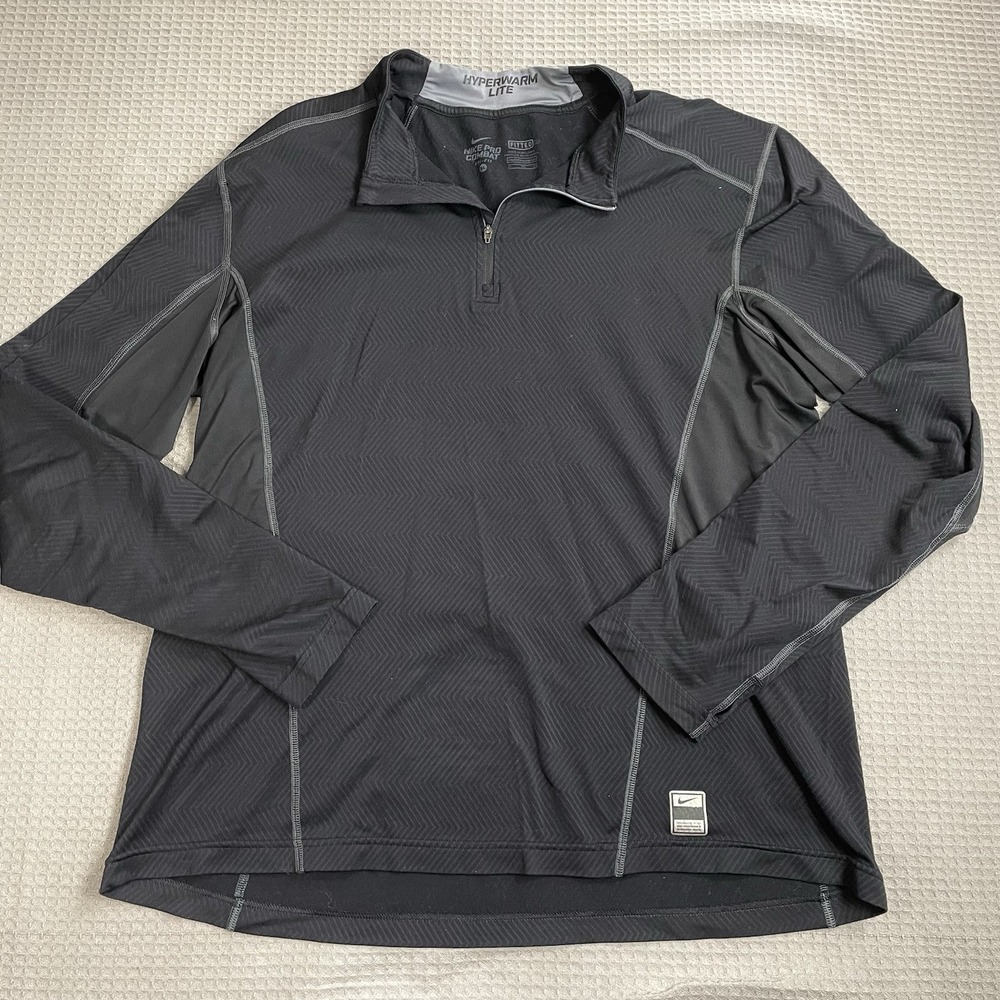 Nike Pro Combat Hyperwarm Lite Fitted 1/4 Zip Shirt XL Mens Black Athletic